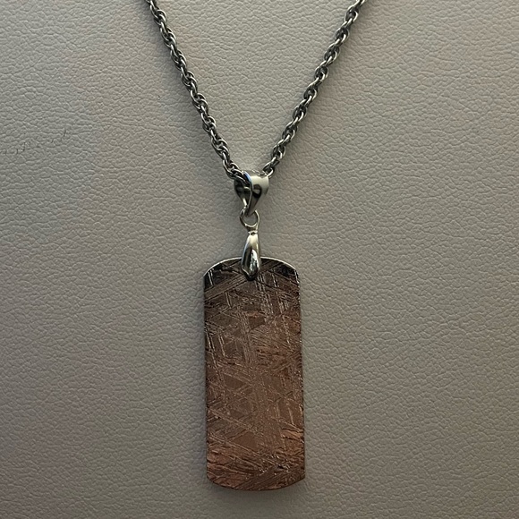 Natural Muonionalusta Meteorite FreeSize Keyhole Shape Silver Pendant 925 Unisex